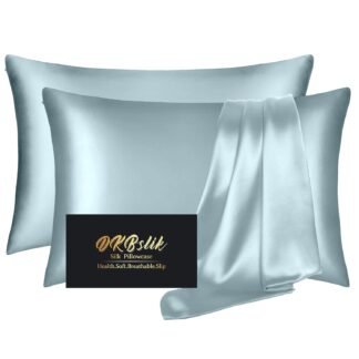 Silk Pillow Cases 2 Pack, Mulberry Silk Pillowcases Standard Set of 2, Smooth, Anti Acne, Beauty Sleep, Both Sides Natural Silk Satin Pillow Cases for Women 2 Pack with Zipper...