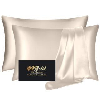 Silk Pillow Cases 2 Pack, Mulberry Silk Pillowcases Standard Set of 2, Health, Smooth, Anti Acne, Beauty Sleep, Both Sides Natural Silk Satin Pillow Cases for Women 2 Pack with...