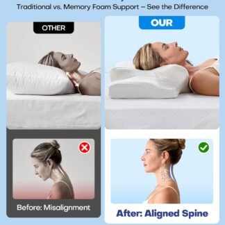 Sleep Doctor Approved Cervical Neck Pillow for Sleeping, Ergonomic Contour Side Sleeper Pillows for Adults, Cooling Orthopedic Pillow for Pain Relief Support, Memory Foam...