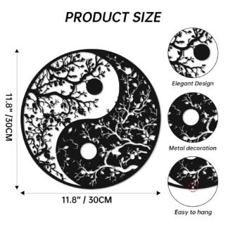 Slickss Yin Yang Tree of Life Metal Wall Art - Japanese Style Decor for Living Room, Bedroom，Wonderful Gift for Meditation Room & Nature Enthusiast（11.8X11.8”,Black）