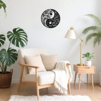 Slickss Yin Yang Tree of Life Metal Wall Art - Japanese Style Decor for Living Room, Bedroom，Wonderful Gift for Meditation Room & Nature Enthusiast（11.8X11.8”,Black）
