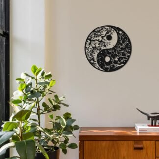 Slickss Yin Yang Tree of Life Metal Wall Art - Japanese Style Decor for Living Room, Bedroom，Wonderful Gift for Meditation Room & Nature Enthusiast（11.8X11.8”,Black）