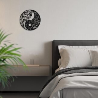 Slickss Yin Yang Tree of Life Metal Wall Art - Japanese Style Decor for Living Room, Bedroom，Wonderful Gift for Meditation Room & Nature Enthusiast（11.8X11.8”,Black）