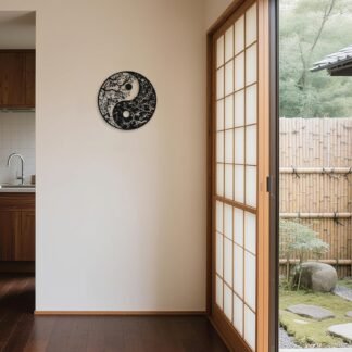 Slickss Yin Yang Tree of Life Metal Wall Art - Japanese Style Decor for Living Room, Bedroom，Wonderful Gift for Meditation Room & Nature Enthusiast（11.8X11.8”,Black）