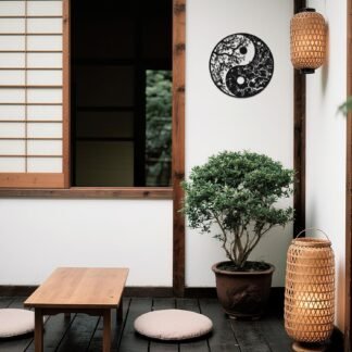 Slickss Yin Yang Tree of Life Metal Wall Art - Japanese Style Decor for Living Room, Bedroom，Wonderful Gift for Meditation Room & Nature Enthusiast（11.8X11.8”,Black）