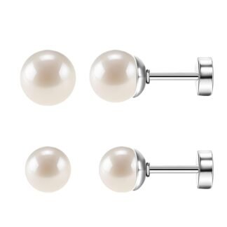 SmileBelle 2 Pairs Pearl Stud Earrings, Flat Back Stud Earrings Valentine Gifts for Women Screw Back Hypoallergenic Cartilag Sleep Earrings Helix Piercing Pearl Jewelry Gift...