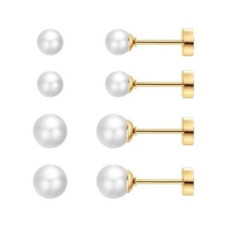 SmileBelle 2 Pairs Pearl Stud Earrings, Flat Back Stud Earrings Valentine Gifts for Women Screw Back Hypoallergenic Cartilag Sleep Earrings Helix Piercing Pearl Jewelry Gift...