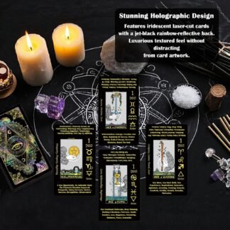 Smoostart Black Tarot Cards for Beginners with Meanings on Them, Surface Laser Cards Holographic Tarot with Guide Book, Tarot Cards Deck with Keywords