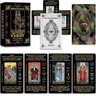 Smoostart Black Tarot Cards for Beginners with Meanings on Them, Surface Laser Cards Holographic Tarot with Guide Book, Tarot Cards Deck with Keywords