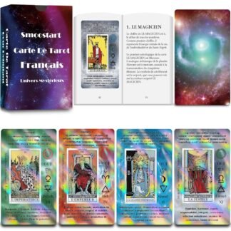Smoostart French Holographic Tarot Cards with Meanings on Them, Tarot with Guidebook for Beginners, Keywords, Element, Planet, Zodiac, Chakra, Yes or No, Musical Pitch,...
