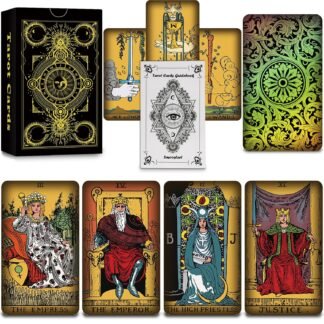 Smoostart Holographic 78 Tarot Cards with Guidebook, Classic Tarot Cards Deck for Beginners and Professional Player Future Telling Game Gold Rimless Design