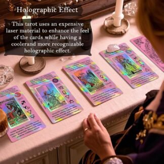 Smoostart Pink Tarot Cards for Beginners with Meanings on Them, Surface Laser Cards Holographic Tarot with Guide Book, Tarot Cards Deck with Keywords