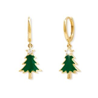 Sonateomber Christmas Tree Dangle Small Gold Hoop Earrings for Women, Cute Sparkly CZ Rhinestone Maple Clover Leaf Drop Earings Thanksgiving Holiday Accessories Fashion Jewelry...