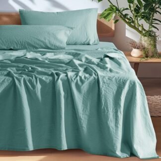 SONORO KATE 100% French Pure Linen Sheets, Breathable and Durable Linen King Size Sheets, Anti-Tear Linen Bed Sheets, Machine Washable, 16 Inch Deep Pocket - 4 Piece (Aqua, King)