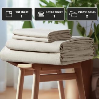 SONORO KATE 100% French Pure Linen Sheets, Breathable and Durable Linen King Size Sheets, Anti-Tear Linen Bed Sheets, Machine Washable, 16 Inch Deep Pocket - 4 Piece (Natural...