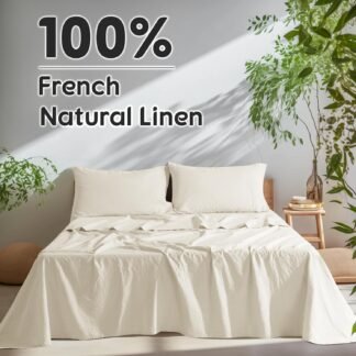 SONORO KATE 100% French Pure Linen Sheets, Breathable and Durable Linen King Size Sheets, Anti-Tear Linen Bed Sheets, Machine Washable, 16 Inch Deep Pocket - 4 Piece (Cream, King)