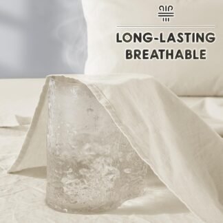 SONORO KATE 100% French Pure Linen Sheets, Breathable and Durable Linen King Size Sheets, Anti-Tear Linen Bed Sheets, Machine Washable, 16 Inch Deep Pocket - 4 Piece (Cream, King)