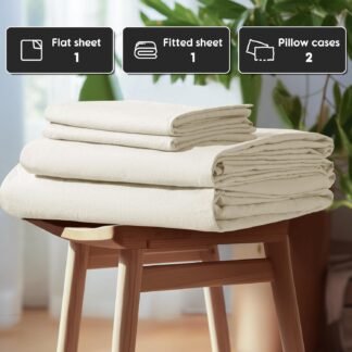 SONORO KATE 100% French Pure Linen Sheets, Breathable and Durable Linen King Size Sheets, Anti-Tear Linen Bed Sheets, Machine Washable, 16 Inch Deep Pocket - 4 Piece (Cream, King)