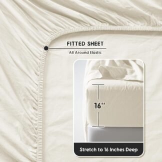 SONORO KATE 100% French Pure Linen Sheets, Breathable and Durable Linen King Size Sheets, Anti-Tear Linen Bed Sheets, Machine Washable, 16 Inch Deep Pocket - 4 Piece (Cream, King)