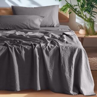 SONORO KATE 100% French Pure Linen Sheets, Breathable and Durable Linen King Size Sheets, Anti-Tear Linen Bed Sheets, Machine Washable, 16 Inch Deep Pocket - 4 Piece (Dark Grey,...