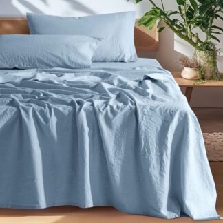 SONORO KATE 100% French Pure Linen Sheets, Breathable and Durable Linen King Size Sheets, Anti-Tear Linen Bed Sheets, Machine Washable, 16 Inch Deep Pocket - 4 Piece (Dusty...
