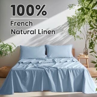 SONORO KATE 100% French Pure Linen Sheets, Breathable and Durable Linen King Size Sheets, Anti-Tear Linen Bed Sheets, Machine Washable, 16 Inch Deep Pocket - 4 Piece (Dusty...