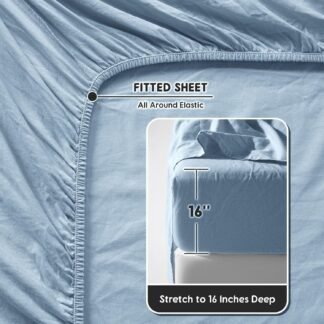 SONORO KATE 100% French Pure Linen Sheets, Breathable and Durable Linen King Size Sheets, Anti-Tear Linen Bed Sheets, Machine Washable, 16 Inch Deep Pocket - 4 Piece (Dusty...