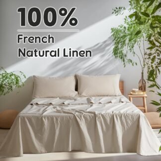 SONORO KATE 100% French Pure Linen Sheets, Breathable and Durable Linen King Size Sheets, Anti-Tear Linen Bed Sheets, Machine Washable, 16 Inch Deep Pocket - 4 Piece (Natural...