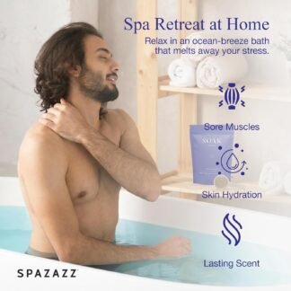 Spazazz Dead Sea Salt Bath Soak – Sea Blu Release Aromatherapy Bath Salts – 33.3 oz Natural Dead Sea Salts with Bath Salt Scoop – Great Aromatherapy Hot Tub Salt Crystals for...