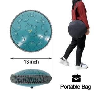 Steel Tongue Drum 13 Inches 15 Notes D Major Steel Drums Rain Chimes for Outside Percussion Instrument with Drum Mallets and Carry Bag