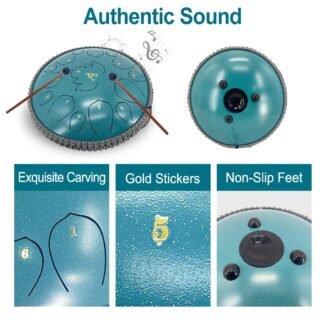 Steel Tongue Drum 13 Inches 15 Notes D Major Steel Drums Rain Chimes for Outside Percussion Instrument with Drum Mallets and Carry Bag