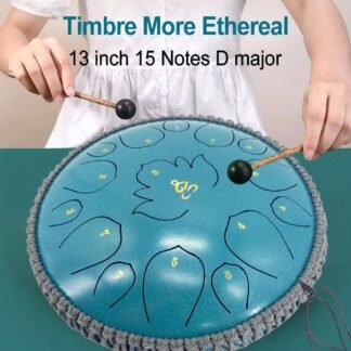 Steel Tongue Drum 13 Inches 15 Notes D Major Steel Drums Rain Chimes for Outside Percussion Instrument with Drum Mallets and Carry Bag