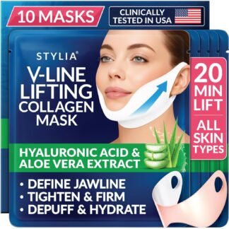 Stylia V Line Lifting Collagen Mask - Lift, Firm & Contour Jawline - Tightening Double Chin Strap with Hyaluronic Acid & Aloe - Neck Tightening and Lifting Mask - Jawline Shaper...