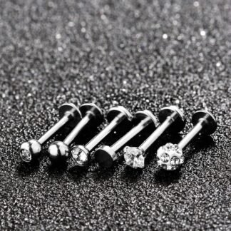 Sumind Nose Studs 16g Tragus Piercing Jewelry Tragus Earrings Lip Rings Diamond Crystal Stainless Steel Labret Bars Body Piercing Jewelry, 6 Designs