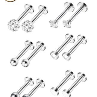 Sumind Nose Studs 16g Tragus Piercing Jewelry Tragus Earrings Lip Rings Diamond Crystal Stainless Steel Labret Bars Body Piercing Jewelry, 6 Designs