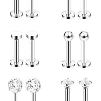 Sumind Nose Studs 16g Tragus Piercing Jewelry Tragus Earrings Lip Rings Diamond Crystal Stainless Steel Labret Bars Body Piercing Jewelry, 6 Designs