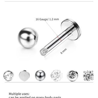 Sumind Nose Studs 16g Tragus Piercing Jewelry Tragus Earrings Lip Rings Diamond Crystal Stainless Steel Labret Bars Body Piercing Jewelry, 6 Designs