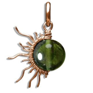 Sun Burst -Bronze Wire-Genuine Moldavite Pendant or Charm Tektite Celestial Jewelry With Certificate of Authenticity-Solar Moon Necklace