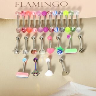 Suotarn 14G Stainless Steel Tongue Rings Straight Barbell Tongue Piercing Body Jewelry Acrylic Glow In Dark Clear Boiflex Tongue Bars Retainer For Women Men