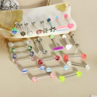 Suotarn 14G Stainless Steel Tongue Rings Straight Barbell Tongue Piercing Body Jewelry Acrylic Glow In Dark Clear Boiflex Tongue Bars Retainer For Women Men