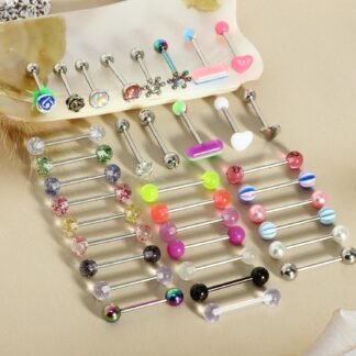 Suotarn 14G Stainless Steel Tongue Rings Straight Barbell Tongue Piercing Body Jewelry Acrylic Glow In Dark Clear Boiflex Tongue Bars Retainer For Women Men