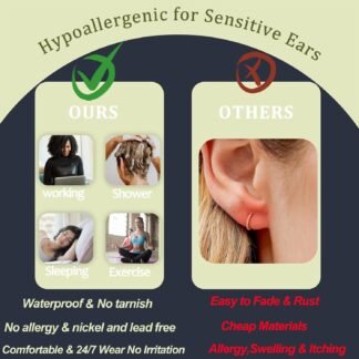 Surgical Steel Flat Back Earrings Set for Multiple Piercing Sensitive Ears,Sterling Silver Hypoallergenic Small Cartilage Huggie Hoop Earrings Titanium Tiny CZ Pearl Opal Stud...