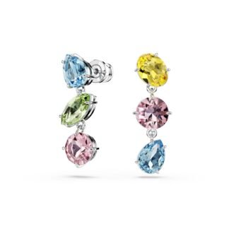 Swarovski Gema Drop Earrings, Asymmetrical Design, Mixed Cuts, Multicolored, Rhodium Finished