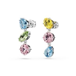 Swarovski Gema Drop Earrings, Asymmetrical Design, Mixed Cuts, Multicolored, Rhodium Finished