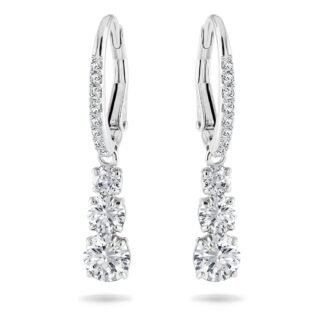Swarovski Stilla Attract Trilogy Drop Pierced Earrings with White Crystals on a Rhodium Plated Setting with Hinged Closure