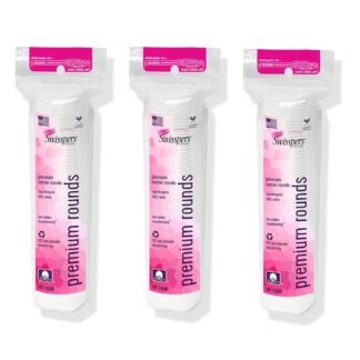 Swisspers Premium Cotton Rounds - 100% Chlorine Free Cotton Face Pads for Makeup, Nail Polish Removal - Dermatologist Tested and Hypoallergenic, Made in USA - 100 Pads (Pack of 3)