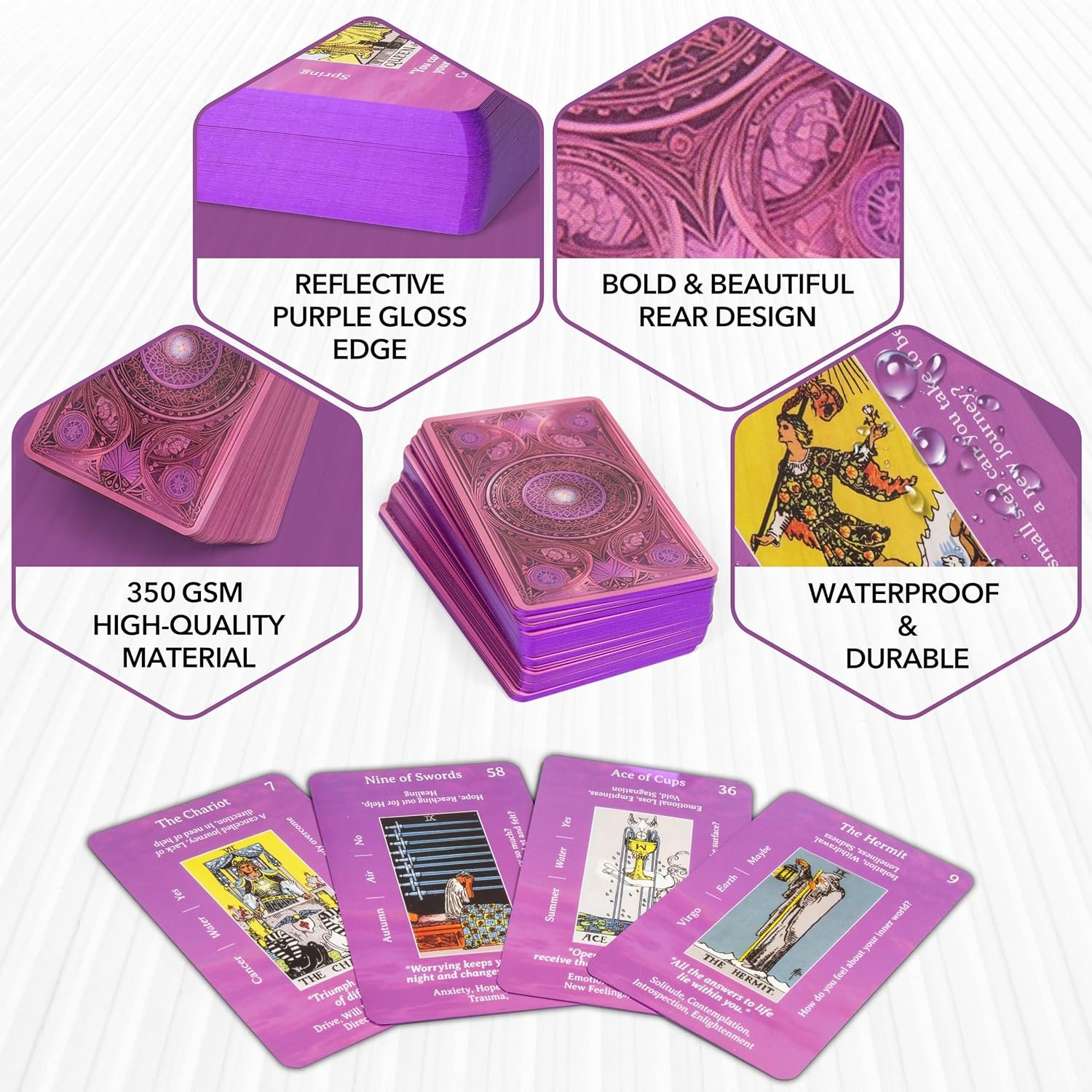 Tarot Cards Deck with Guidebook Velvet Reading Cloth | 78 Cards with Meanings on Them | Purple Pink Designs | Celtic Cross Pendulum Mat | Tarot Pouch Gift Box Perfect - lunas-mystic-emporium.com Tarot Cards Deck with Guidebook & Velvet Reading Cloth | 78 Cards with Meanings on Them | Purple & Pink Designs | Celtic Cross Pendulum Mat | Tarot Pouch & Gift Box – Perfect...