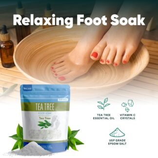 Tea Tree Foot Soak 32 Ounces Epsom Salt with Natural Tea Tree, Lavender and Eucalyptus Essential Oils Plus Vitamin C in BPA Free Pouch with Easy Press-Lock Seal