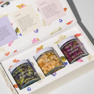 The-Qi Trio Petite Flower Teas Set - 3 Jars of Whole Flowers (Butterfly Pea, Rosebud, & Jasmine) - 100% All Natural Floral Tea Gift Set for Inner Calm, Relaxation, & Wellness -...