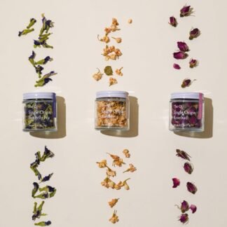 The-Qi Trio Petite Flower Teas Set - 3 Jars of Whole Flowers (Butterfly Pea, Rosebud, & Jasmine) - 100% All Natural Floral Tea Gift Set for Inner Calm, Relaxation, & Wellness -...
